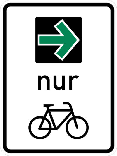 Das im Jahr 2020 eingeführte Verkehrszeichen Nr. 721 „Grünpfeilschild mit Beschränkung auf den Radverkehr“.